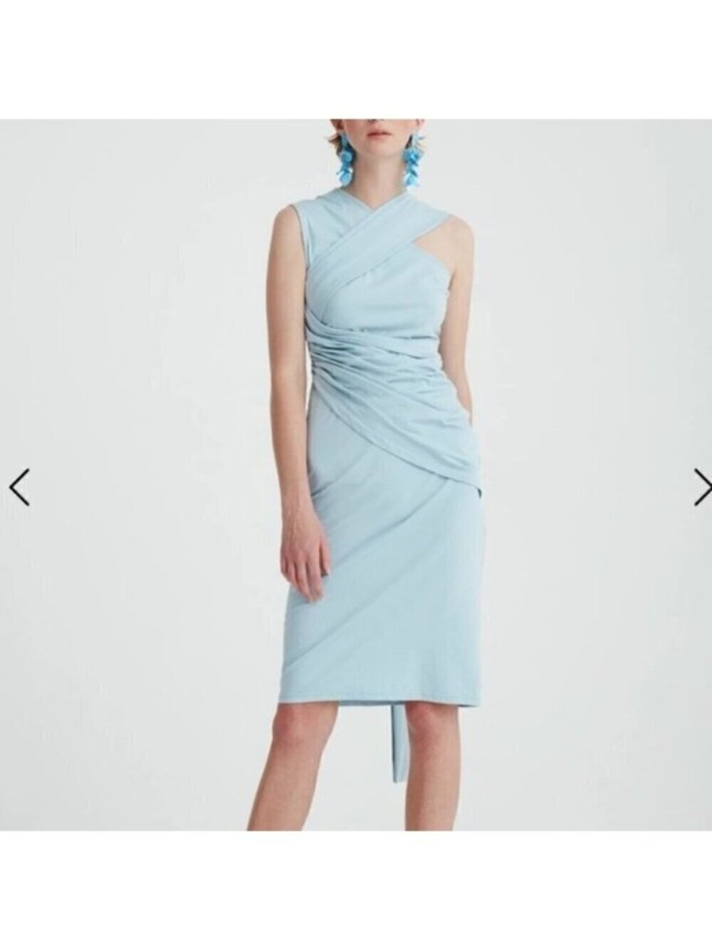 PAISIE shoulder draped sheath dress , Light blue, Size 6